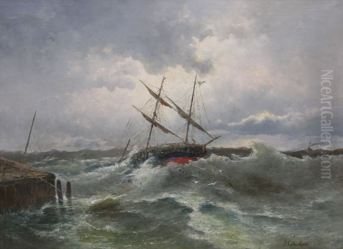 Stormy Seascape Oil Painting by Rufin Sudkovsky