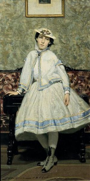 Alaide Banti en robe blanche Oil Painting by Giovanni Boldini