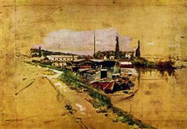 La Machine de Marly (La Seine a Bougival) Oil Painting by Giovanni Boldini