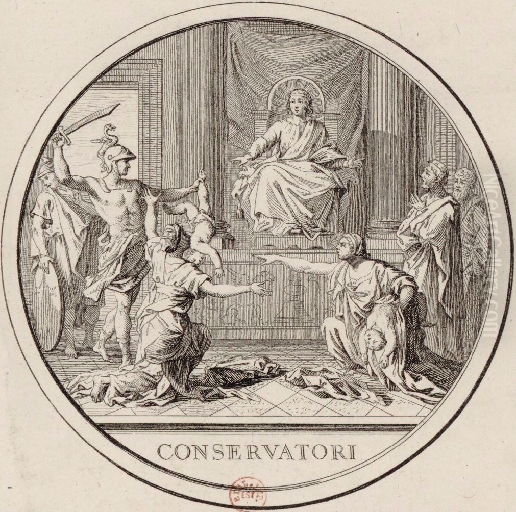 Le Jugement de Salomon (medallion) Oil Painting by Nicolas Poussin