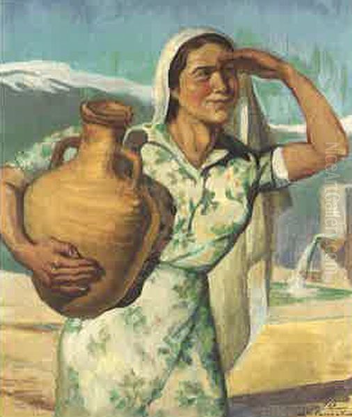 Returning from the Spring. Oil Painting by Moustafa Farroukh