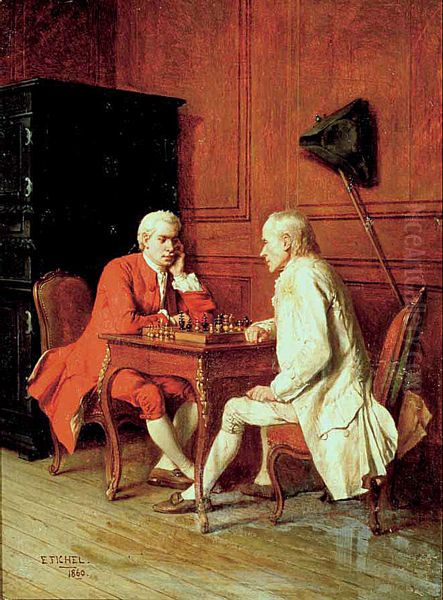 Les joueurs d'echec. Oil Painting by Eugene Fichel