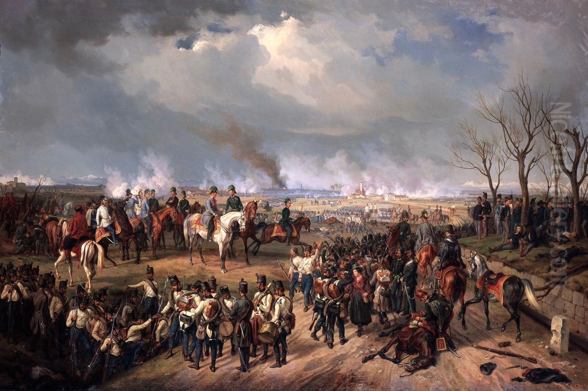 Field Marshal Radetzky and his staff at the Battle of Novara on March 23, 1849 Oil Painting by Albrecht Adam