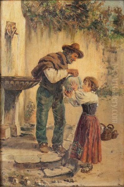 Figures at the fountain Oil Painting by Gabriele Smargiassi
