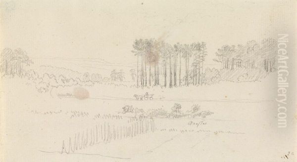 Landschaft mit hohen Kiefern und Pferdewagen Oil Painting by Caspar David Friedrich