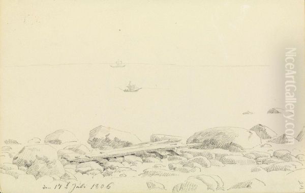 Steiniges Ufer mit angeschwemmten Schiffsplanken Oil Painting by Caspar David Friedrich