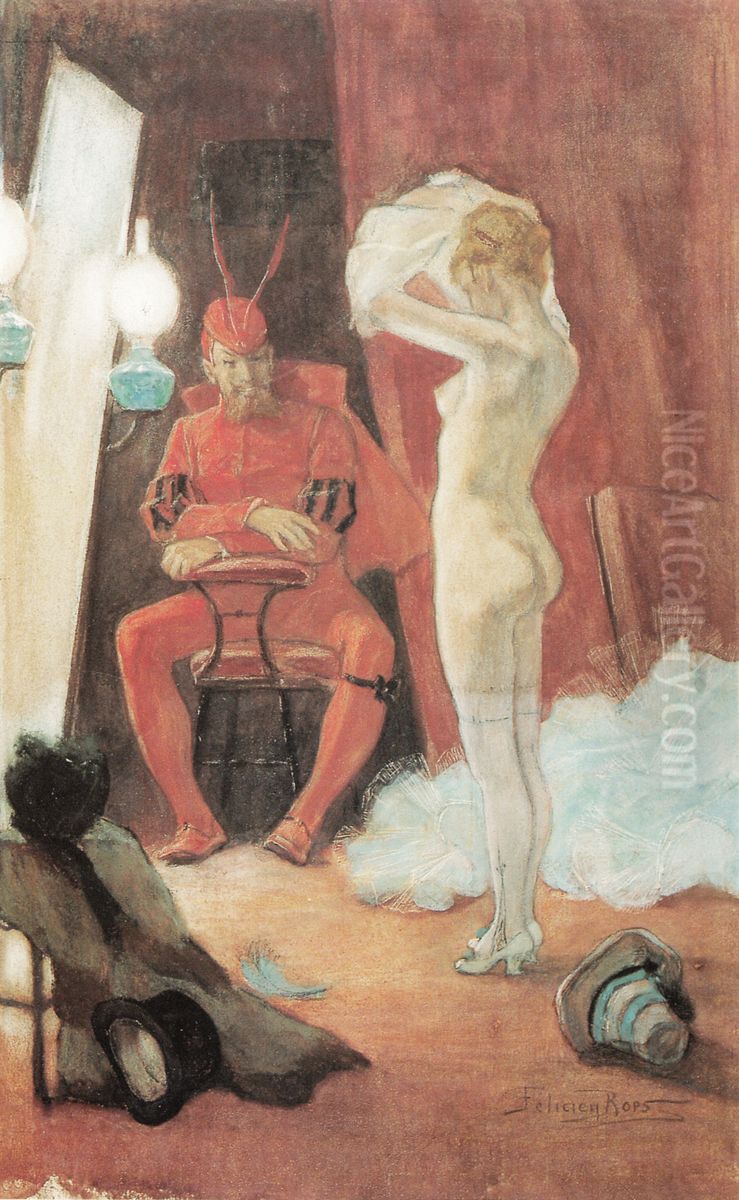 Dans les coulisses Oil Painting by Felicien Rops