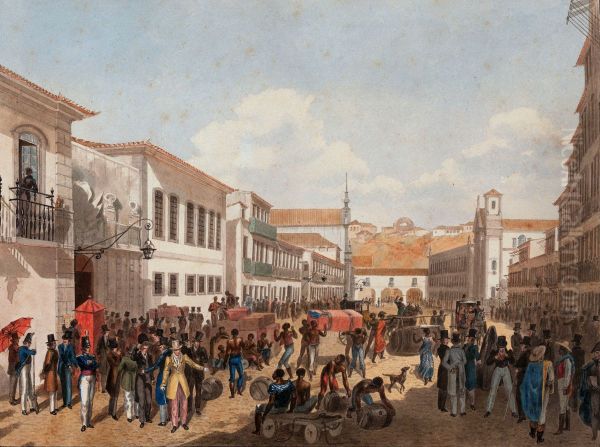 Direita Street, Rio de Janeiro Oil Painting by Felix Taunay, Baron of Taunay