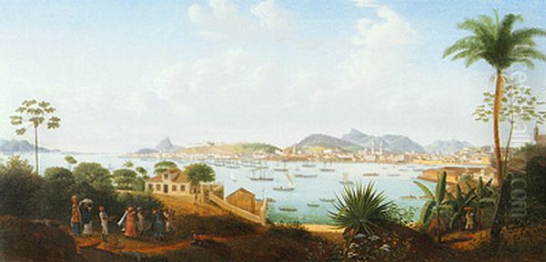 Guanabara Bay Seen from the Ilha das Cobras Oil Painting by Felix Taunay, Baron of Taunay