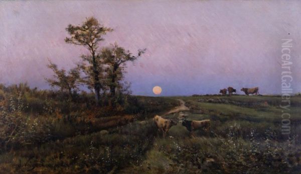 Salida de la luna Oil Painting by Joaquim Vayreda i Vila
