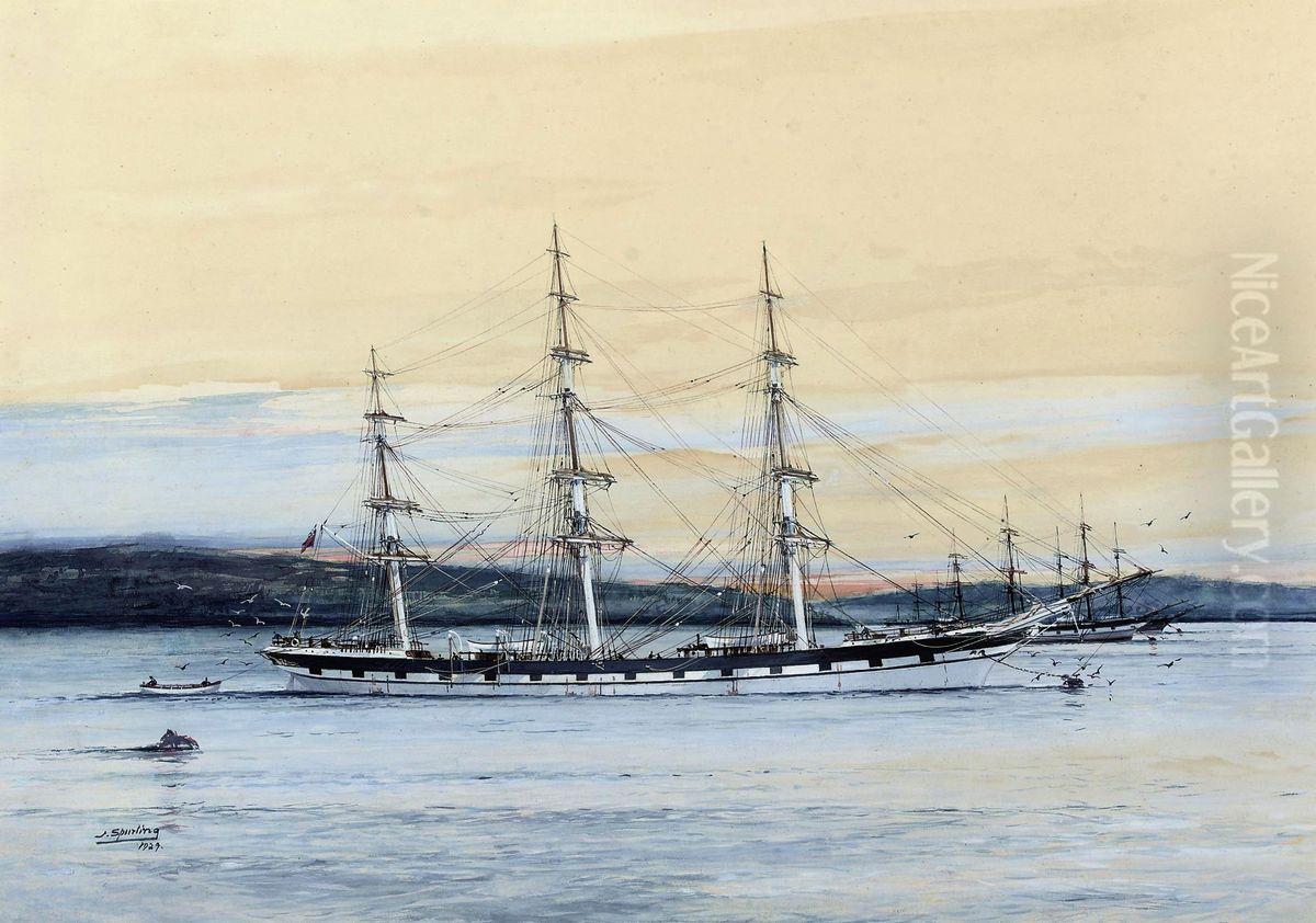 Golden Fleecelying at anchor in the roadstead Oil Painting by Jack Spurling
