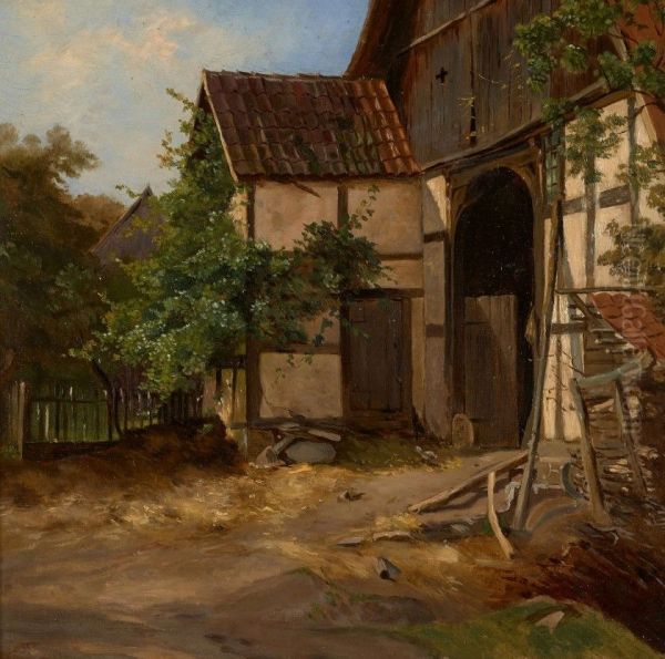 Gardspladsen Oil Painting by Hans Jorgen Hammer