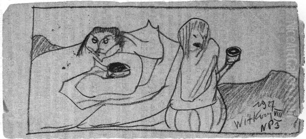 A drawing on the back of a postcard from August 3, 1927 Oil Painting by Stanislaw Ignacy Witkiewicz