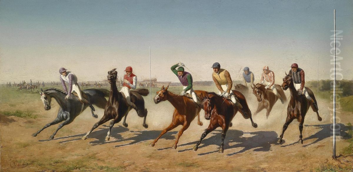Race day in the Freudenau Oil Painting by Carl Rudolf Huber