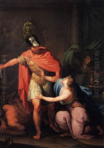 Circe   and  Odysseus Oil Painting by Hubert Maurer