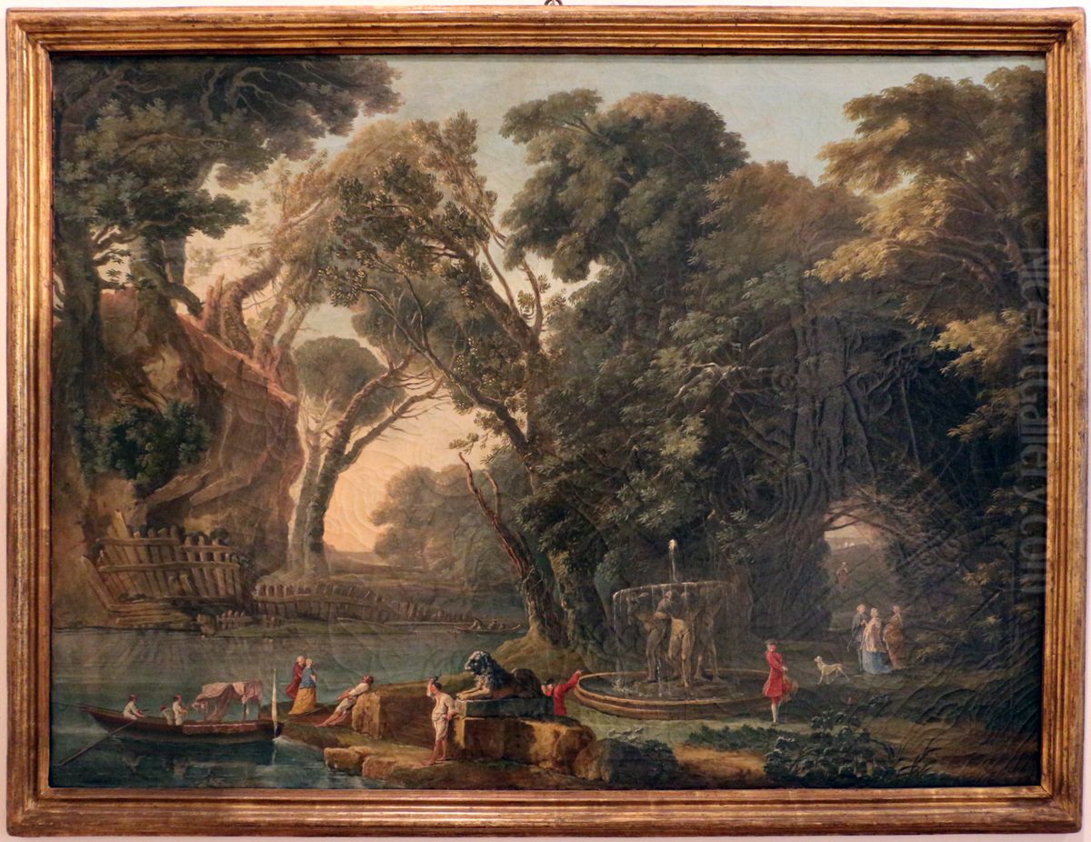 capriccio con approdo Oil Painting by Hubert Robert