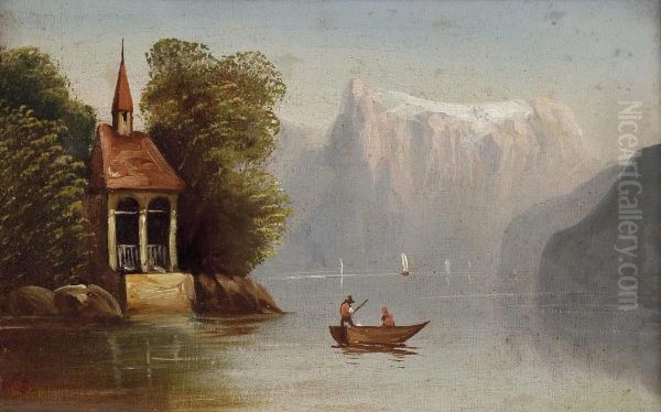 Blick auf die Tell Kapelle am Vierwaldstatter See Oil Painting by Hubert Sattler