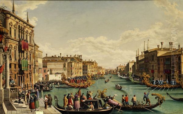 The redentore feast in Venice Oil Painting by Hubert Sattler