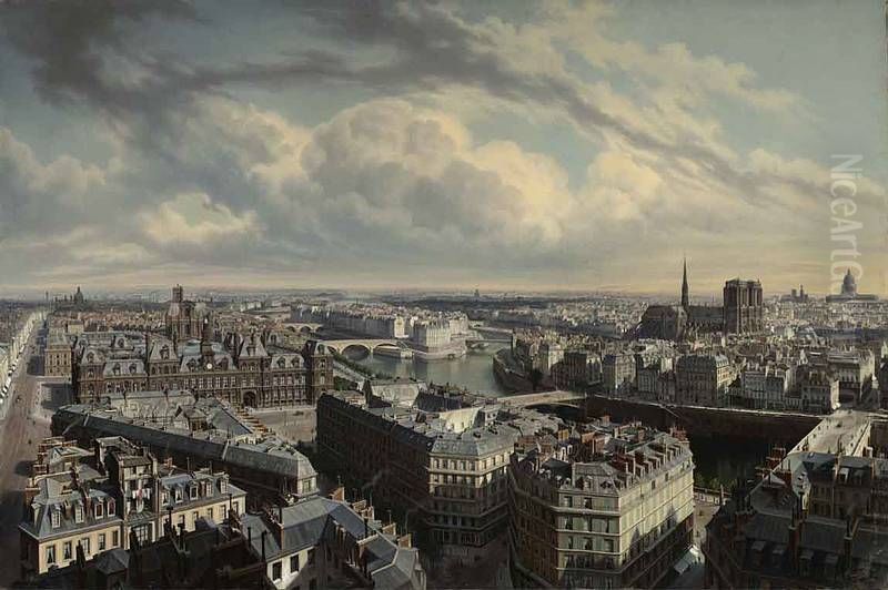 Paris vom Thurme St. Jacques aus aufgenommen; Ansicht gegen Sud-Ost Oil Painting by Hubert Sattler