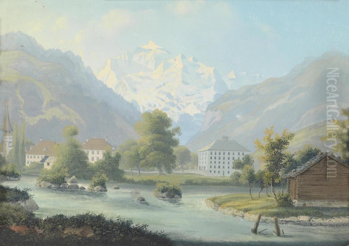 Motiv vom Berner Oberland Oil Painting by Hubert Sattler