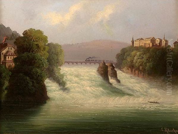 Der Rheinfall bei Schaffhausen Oil Painting by Hubert Sattler