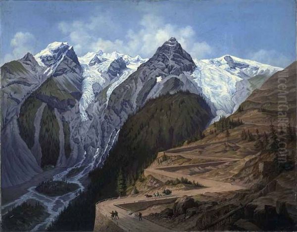 Die Kunststrasse uber das Stilfserjoch mit dem Ortler Oil Painting by Hubert Sattler