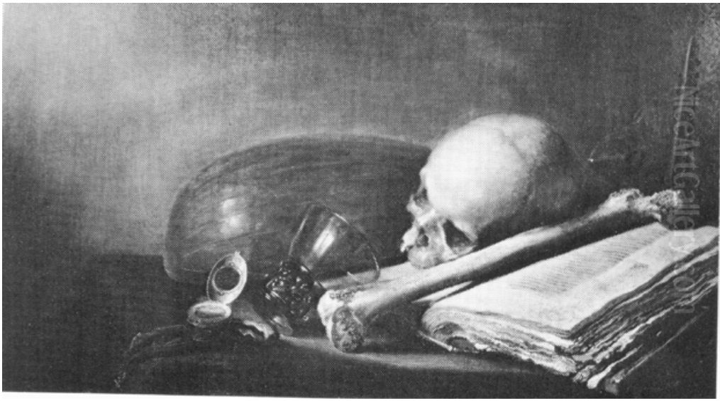 Vanitas with skull, book, watch and lute Oil Painting by Pieter Claesz