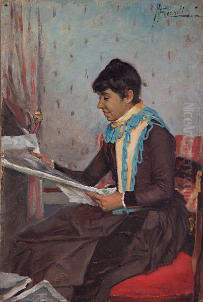 Reading Oil Painting by Ruggero Focardi