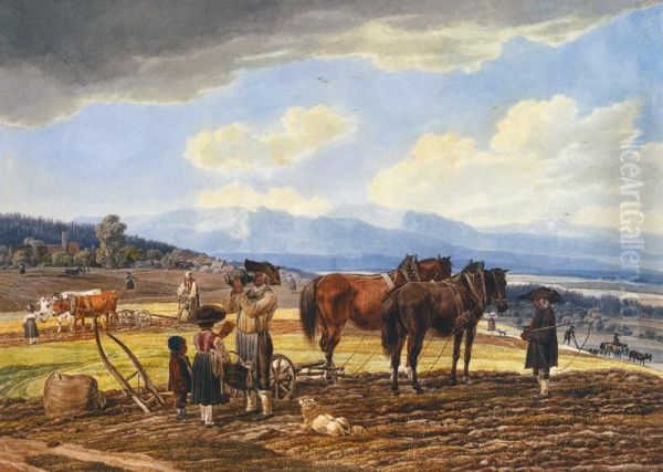 Rest while plowing Oil Painting by Wilhelm von Kobell (1766-1853)