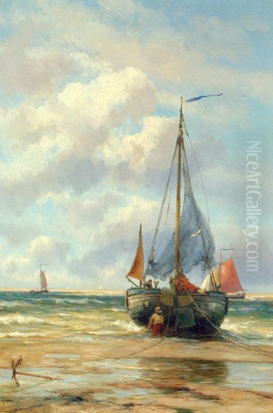 A Bomschuit in the Breakers Oil Painting by Johannes Hermanus Koekkoek