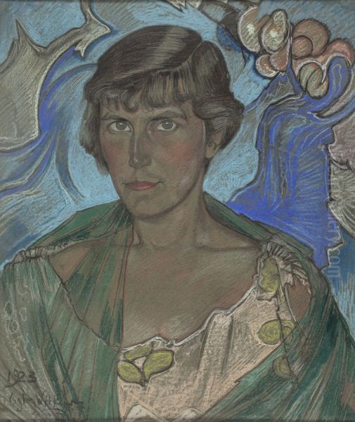 Portret kobiety w zielonym szalu Oil Painting by Stanislaw Ignacy Witkiewicz