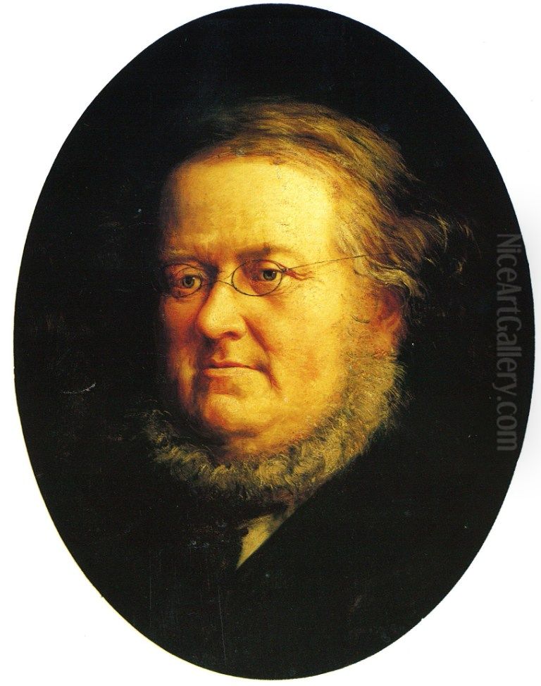 Peter Christen Asbjornsen Oil Painting by Knud Bergslien