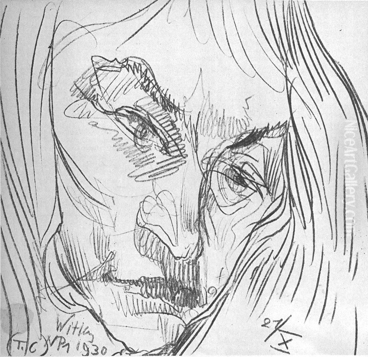 Autoportret, z dlugimi wlosami Oil Painting by Stanislaw Ignacy Witkiewicz (Witkacy)