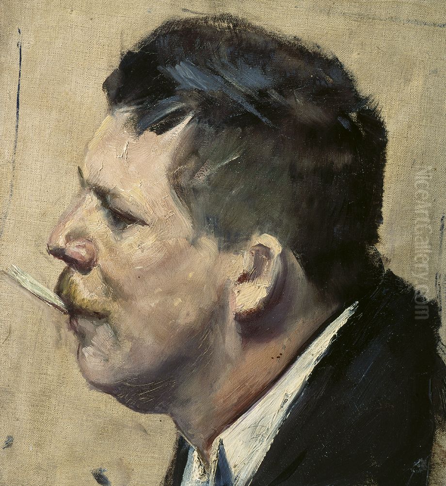 Den norske maler Charles Lundh Oil Painting by Christian Krohg