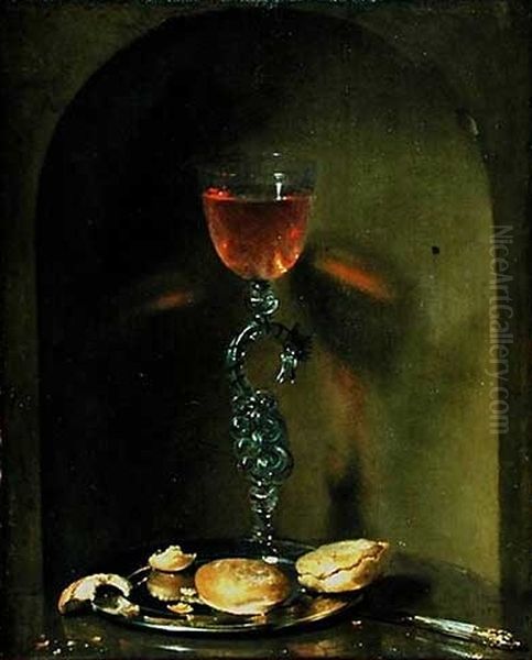 Stillleben mit Weinglas und Brotchen Oil Painting by Willem Kalf