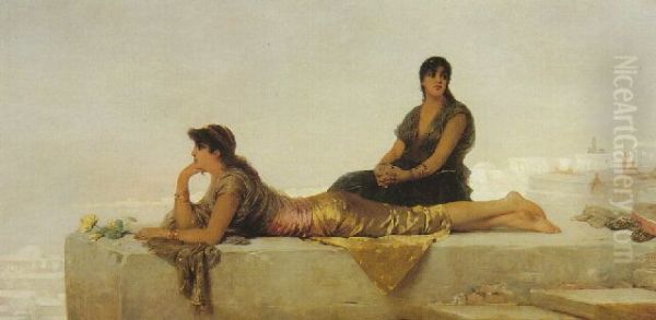 Arab Women on a Rooftop. Oil Painting by Nathaniel Sichel