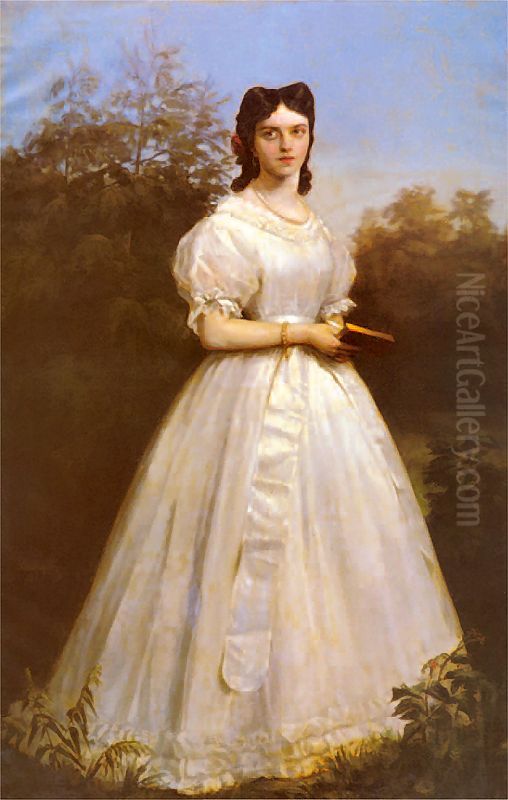 Portret damy w bialej sukni Oil Painting by Zygmunt Sidorowicz