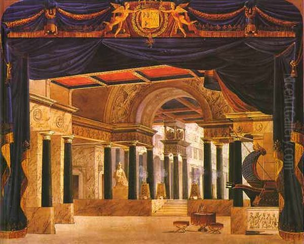 Set design for the opera Le siege de Corinthe, Paris, 1826. Oil Painting by unknown