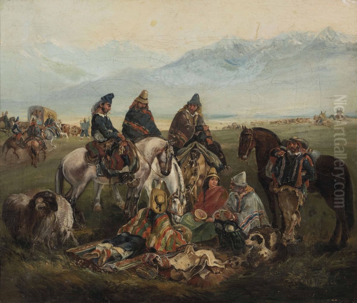 Huasos from Maule Region Oil Painting by Johann Moritz Rugendas