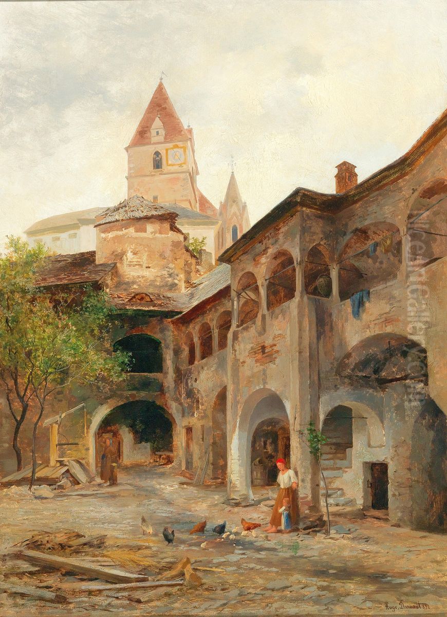 A view of the Theissenhoferhof in Weissenkirchen Oil Painting by Hugo Darnaut