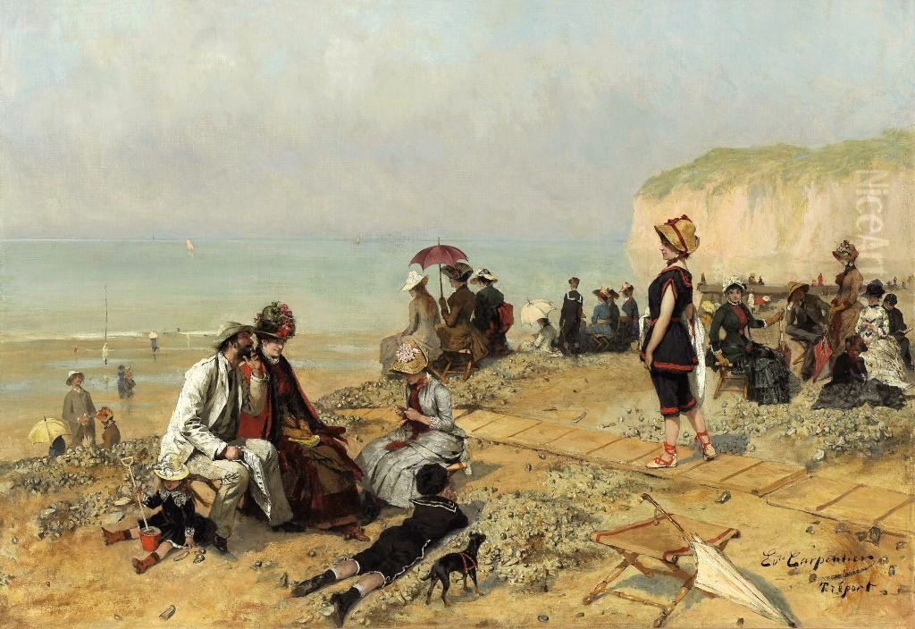 Le Treport. L'heure du bain. Oil Painting by Evariste Carpentier