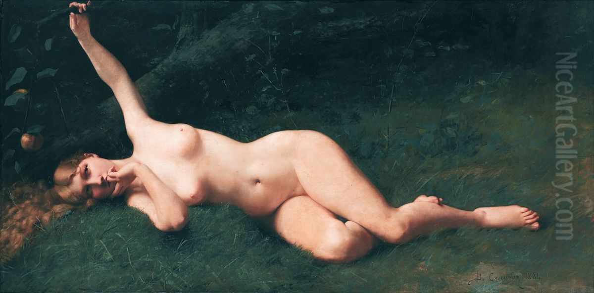 Eve and the apple Oil Painting by Jean Denis Antoine Caucannier