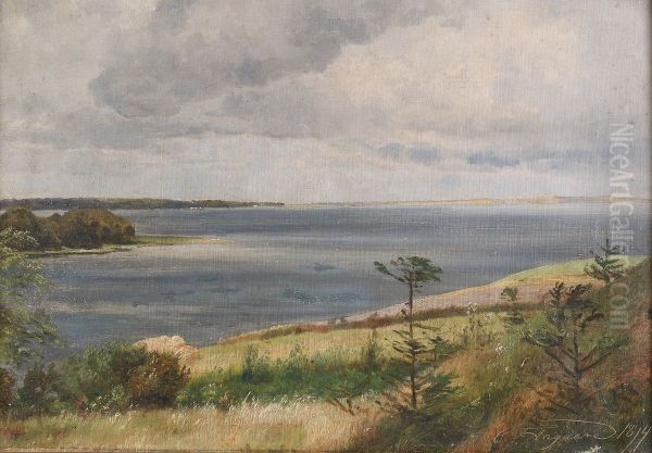 Landscape at an inlet. Oil Painting by Carl Frederik Aagaard