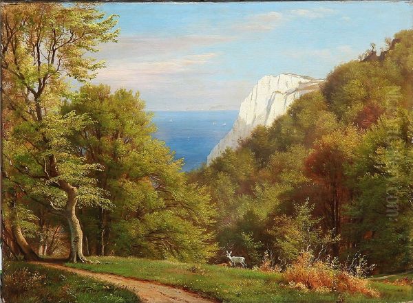 Summer day at Moens Klint, Denmark Oil Painting by Carl Frederik Aagaard