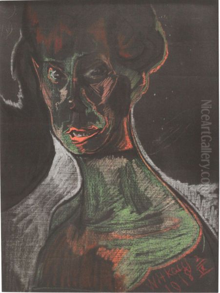 Portrait of Emil Breiter, as a woman Oil Painting by Stanislaw Ignacy Witkiewicz