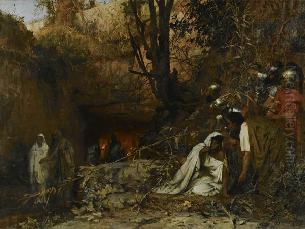 Goniteli hristian u vhoda v katakomby Oil Painting by Henryk Siemiradzki