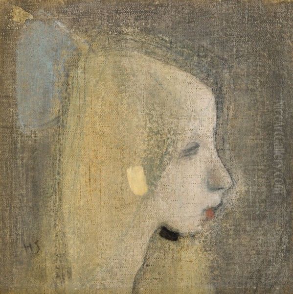 Blonde Girl (Girl with Blue Bow) Oil Painting by Helene Schjerfbeck