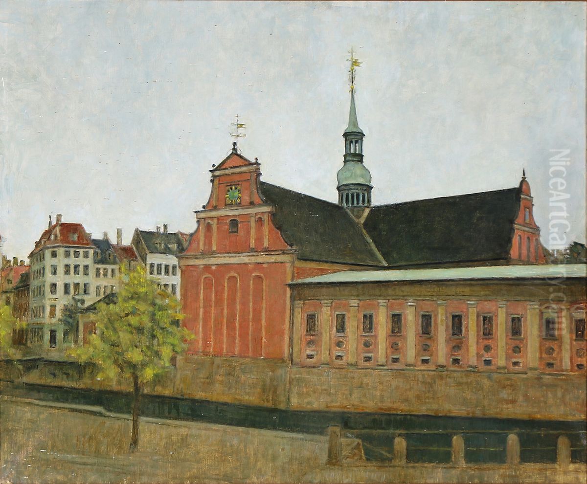 View of Holmens Church in Copenhagen. Oil Painting by Svend Hammershoi