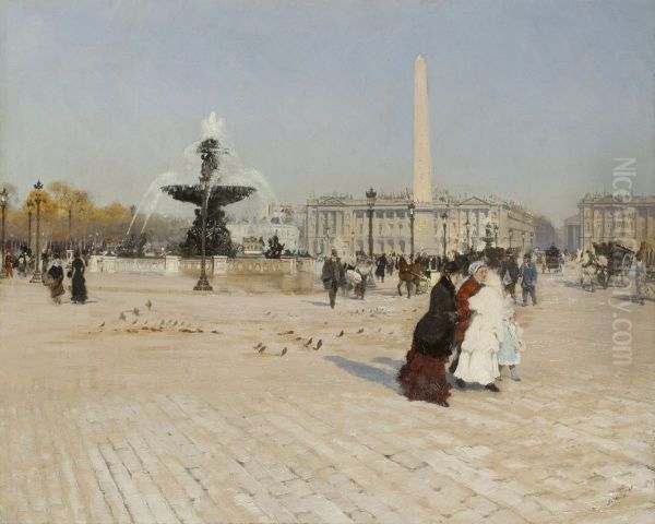 A corner of the Place de la Concorde in Paris Oil Painting by Giuseppe de Nittis