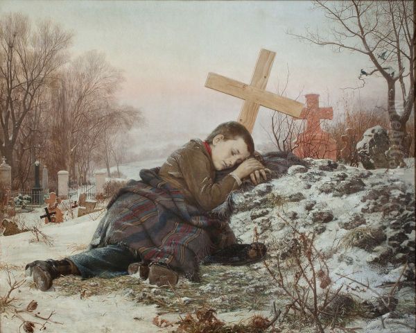 Orphan on mother's grave Oil Painting by Uros Predic